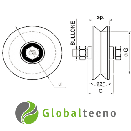 medidas rueda porton canal angular 2 rodamientos doble rodamiento globaltecno