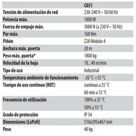 Faac c851 - 1800 kg - Motor con Central