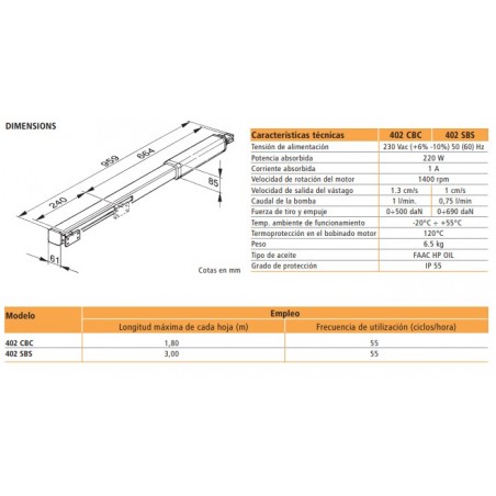 Kit set pack Doble Faac 402 SBS - 02 Motores Hidráulico portón 3 MT batiente brazo 2 hojas