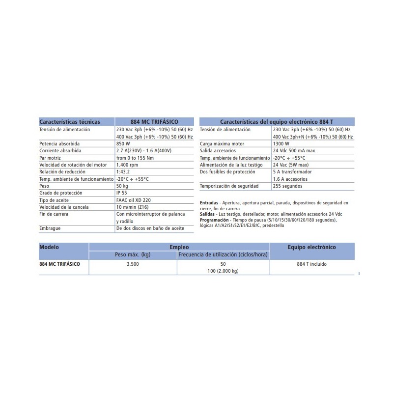 kit Set Pack Faac 884 mc - 3500 kg - motor...