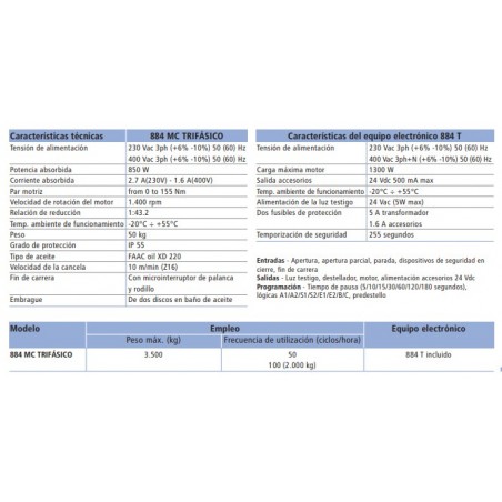 kit Set Pack Faac 884 mc - 3500 kg - motor porton corredera- Industrial Trifasico